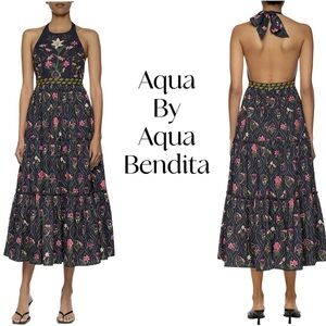 Agua Bendita Consuelo Pacifico Cotton Halterneck Midi-Dress Sz S NWT